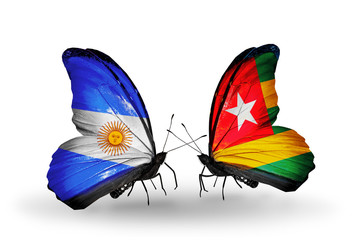 Two butterflies with flags Argentina and  Togo