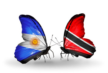 Two butterflies with flags Argentina and Trinidad and Tobago