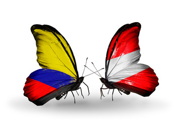 Two butterflies with flags Columbia and Austria