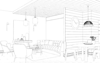 Obraz premium Modern interior hand drawing