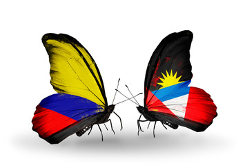 Two butterflies with flags Columbia and Antigua and Barbuda