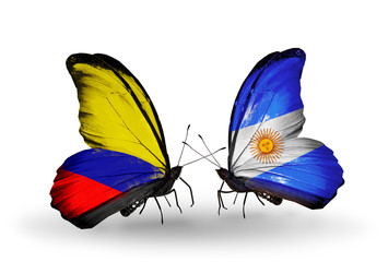 Two butterflies with flags Columbia and Argentina