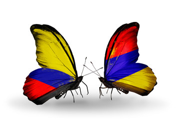Two butterflies with flags Columbia and Armenia