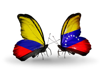 Two butterflies with flags Columbia and Venezuela