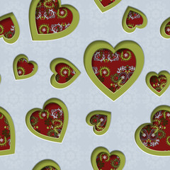 Seamless background with cut out silhouettes of hearts