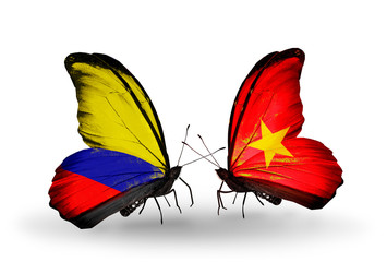 Two butterflies with flags Columbia and Vietnam