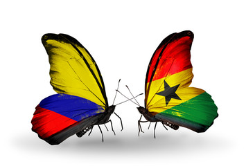 Two butterflies with flags Columbia and Ghana
