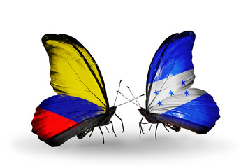 Two butterflies with flags Columbia and Honduras