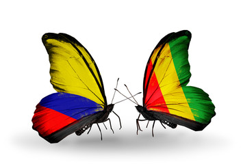 Two butterflies with flags Columbia and  Guinea