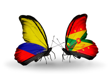 Two butterflies with flags Columbia and Grenada