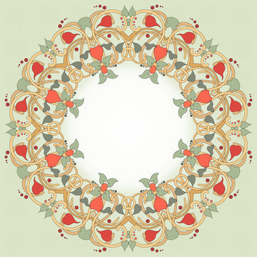 Round vector frame with floral ornament