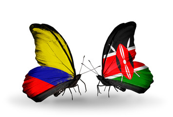 Two butterflies with flags Columbia and Kenya