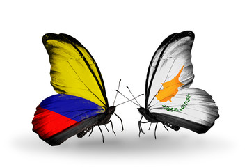 Two butterflies with flags Columbia and Cyprus