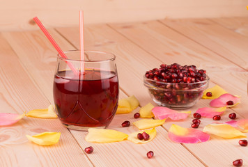 Juice and ripe pomegranate grains.