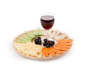 Red wine and cheese composition.