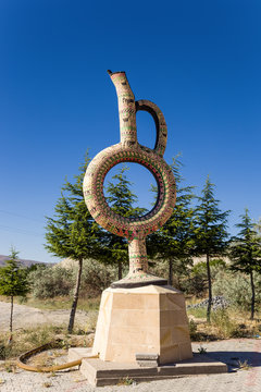 Cappadocia. Fountain in the form of a pitcher in Cavusin