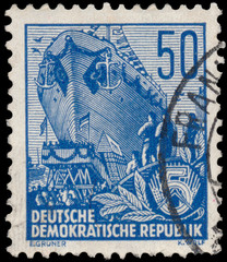 Stamp printed in GDR, shows an Ocean-going ship