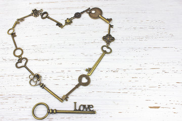Heart shape of keys with key to Love.