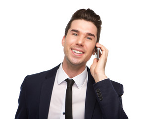 Smiling business man talking on mobile phone