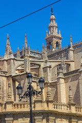 Fototapeta na wymiar Details of the facade of the cathedral of Santa Maria La Giralda