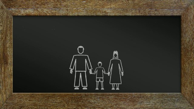 Concept of happy family. Animation of chalk drawing