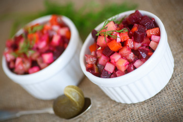 salad of boiled vegetables with beetroot