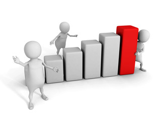white 3d team with growing bar chart diagram