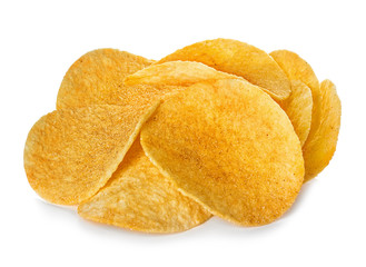 Potato Chips close-up, isolated on a white background