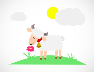 Childish sheep in a meadow illustration vector