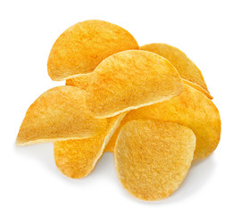 Potato Chips close-up, isolated on a white background