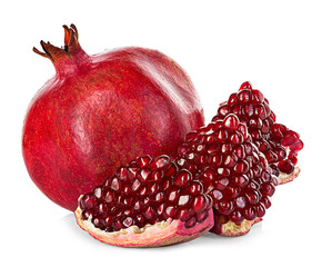 Ripe pomegranates isolated on a white background.