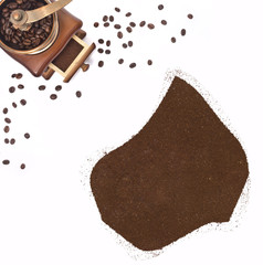 Coffee powder in the shape of Lesotho and a coffee mill.(series)