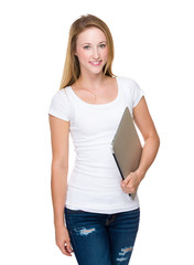 Fototapeta premium Young Woman hold with laptop