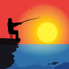 Vector silhouette of a fisherman