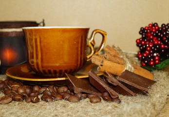 Obraz na płótnie Canvas Coffee - I love coffee - coffee beans and heat in the cup