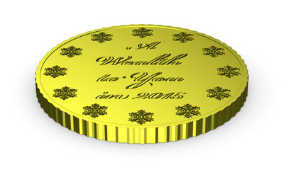 Golden New Year coin isolated