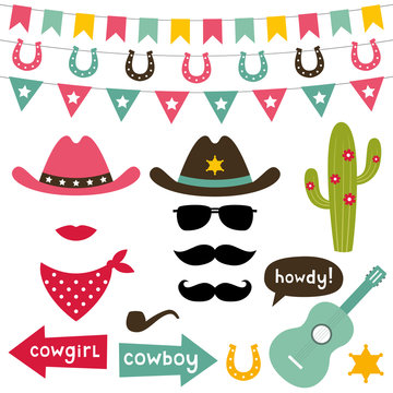 Cowboy design elements set