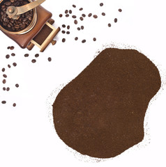 Coffee powder in the shape of Nauru and a coffee mill.(series)