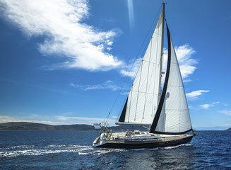 Sailing. Boat in sailing regatta. Luxury yachts.