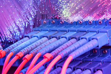 Obraz premium server with fiber optic cables in data center