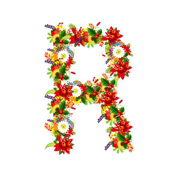 Floral letter R for your design