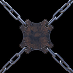 Rusty plate with chains