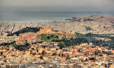 Gordijnen View of the Acropolis of Athens from Mount Lycabettus - Greece © Leonid Andronov