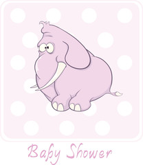 A baby shower card with a little pink elephant