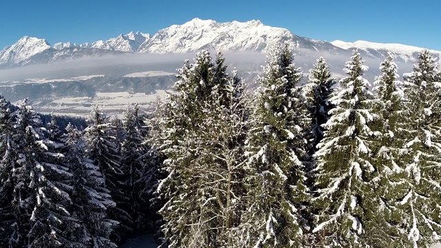 Beautiful Winter Panorama in the Alps - Aerial Flight