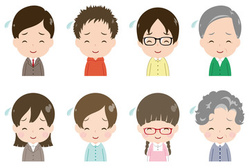 人物　顔　セット　苦笑い