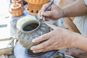 Thai people making clay potery
