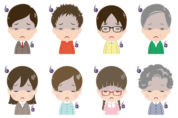 人物　顔　セット　落ち込む