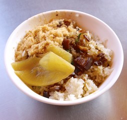 Sticky rice with sliced radish,one of delicious Taiwanese food.