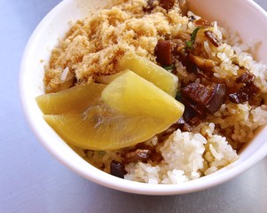 Sticky rice with sliced radish,one of delicious Taiwanese food.